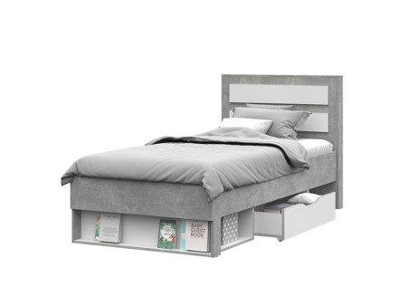 ДЕНВЕР КР 01 Кровать 0,9х2,0 (970х986х2110) Фасад БЕЛЫЙ/Корпус АТЕЛЬЕ СВЕТЛЫЙ